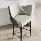 Gray Counter Stool with Footrest Upholstered PU Leather High Back&Arms