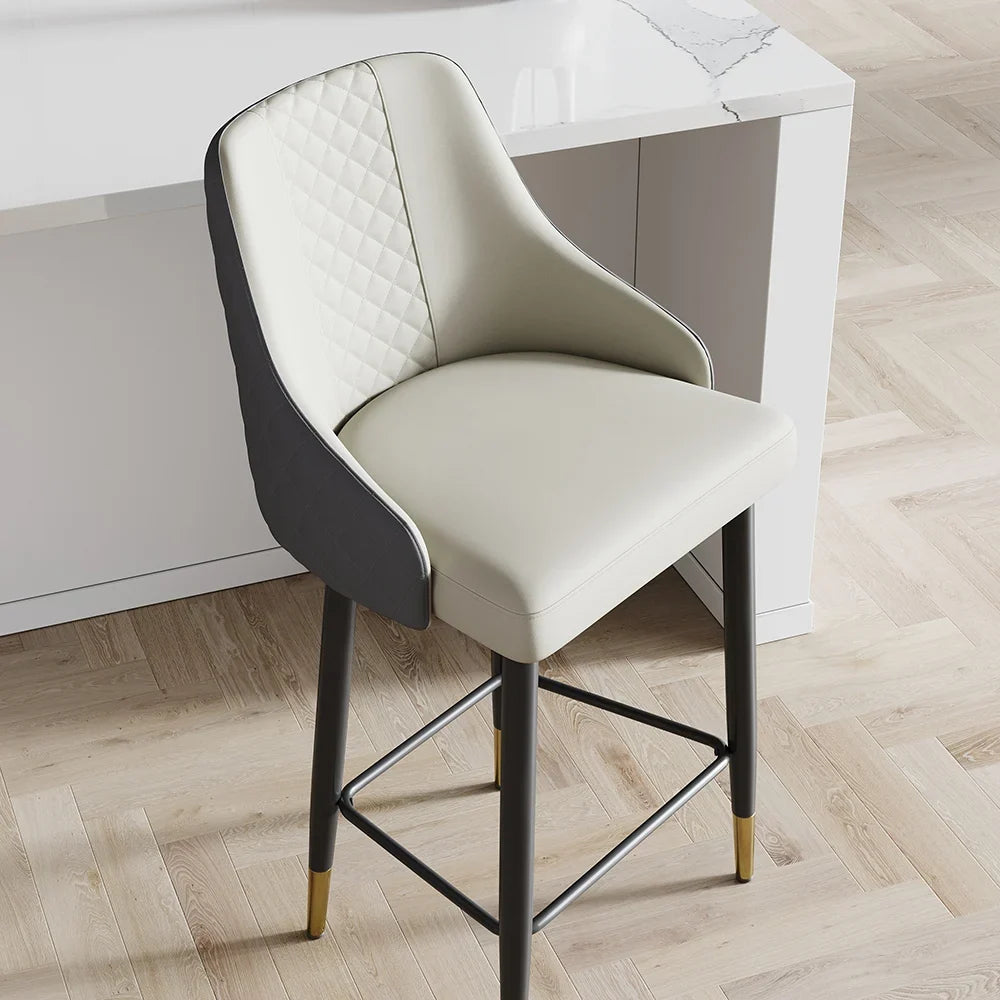 Gray Counter Stool with Footrest Upholstered PU Leather High Back&Arms