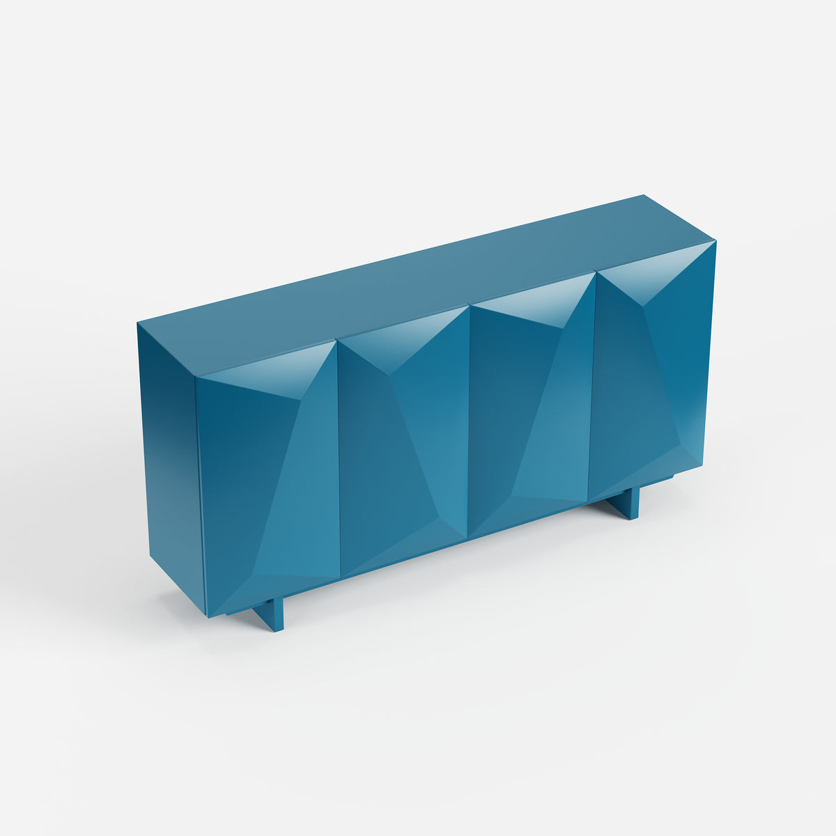 Artistic 3D Geometric Sideboard Cabinet, Blue Accent Buffet Storage Furniture 07