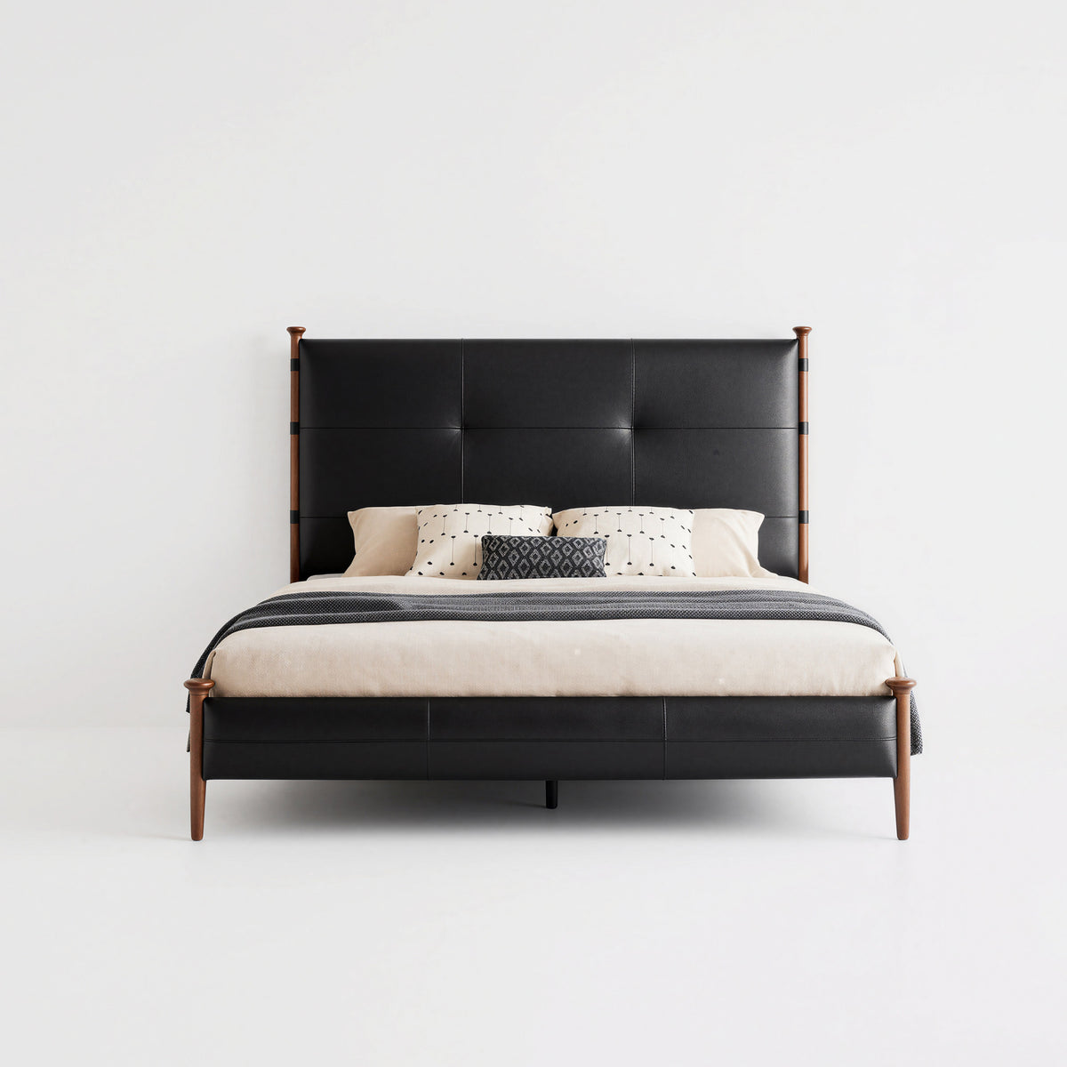 Wood & Leather Combined Vintage Upholstered Bed MJ-C07