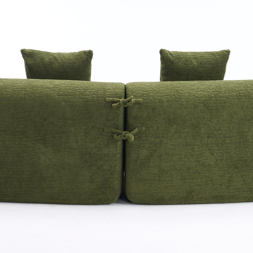 LY-025 Full Compression Sponge Sofa Forest Green Curved Modular Sectional, Chenille Upholstery, 110''L