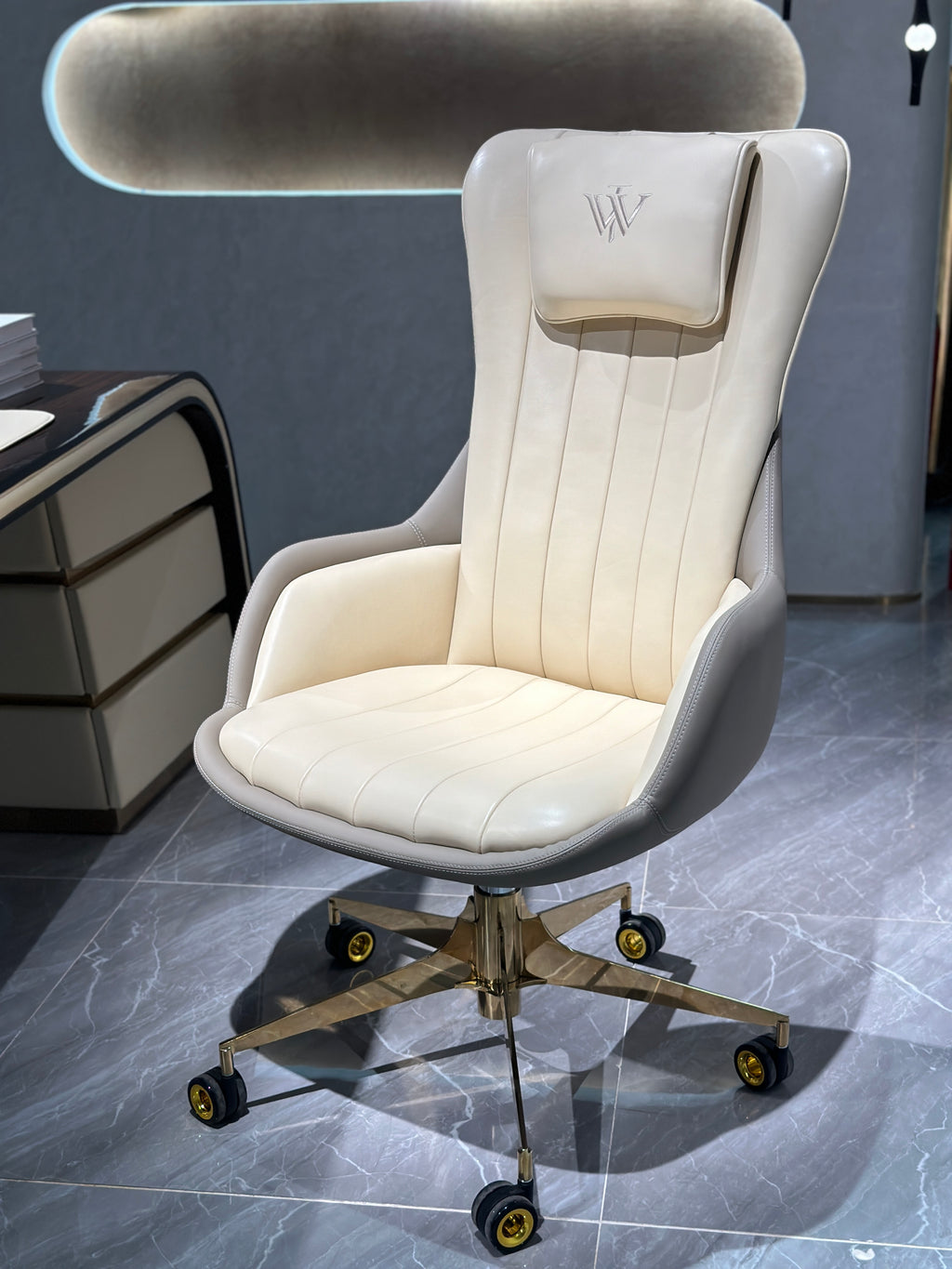 Luxury Leather Executive Book Chair with Gold Base