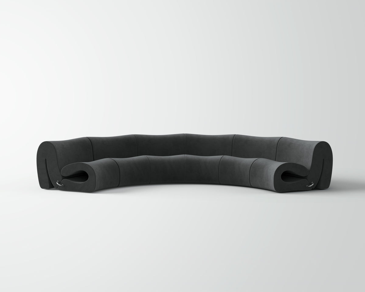 Smooth Matte Dark Curved Sofa for Commercial Interior Space QY-S1219