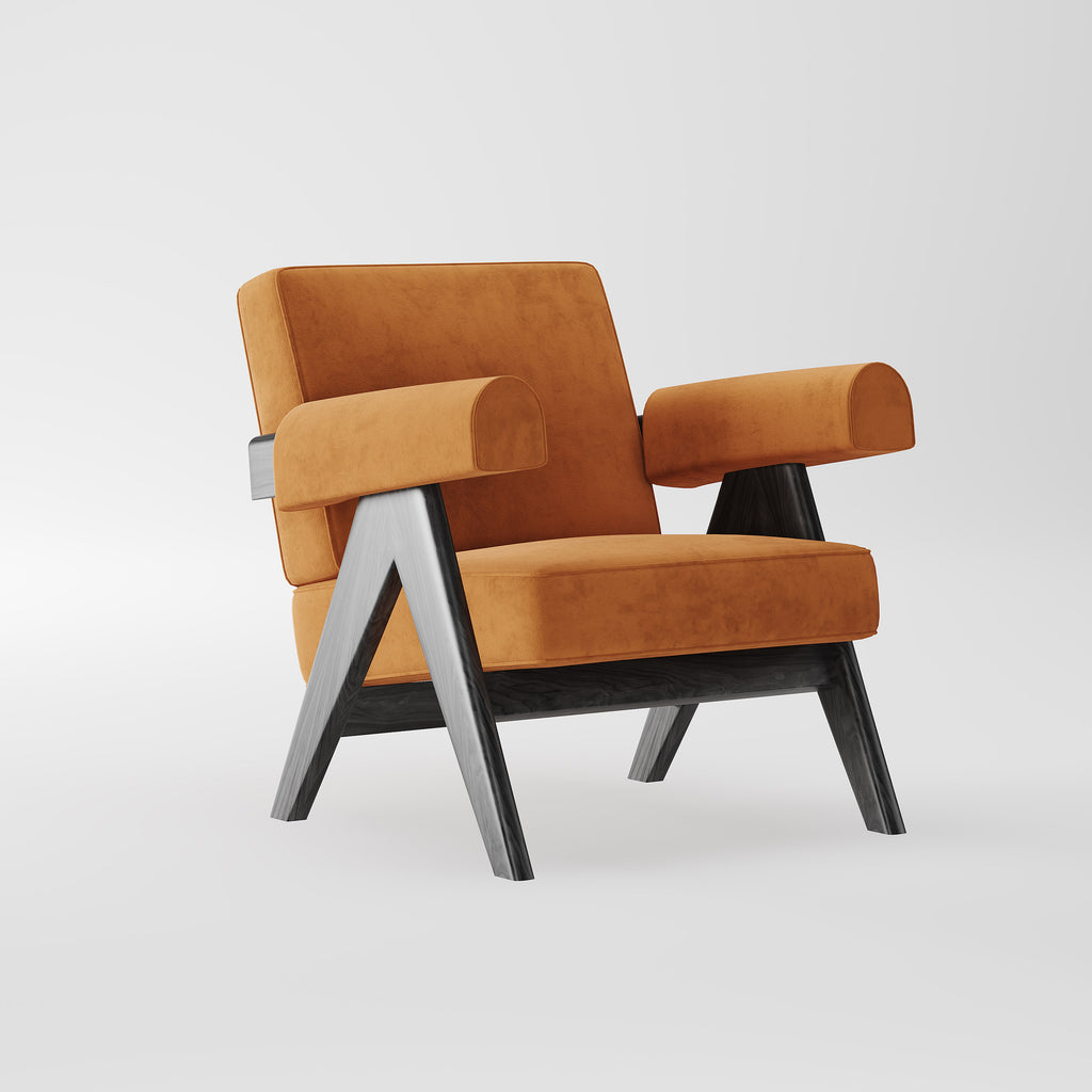 Retro Fabric Armchair with Wood Legs for Hotel Lounge LC-1006