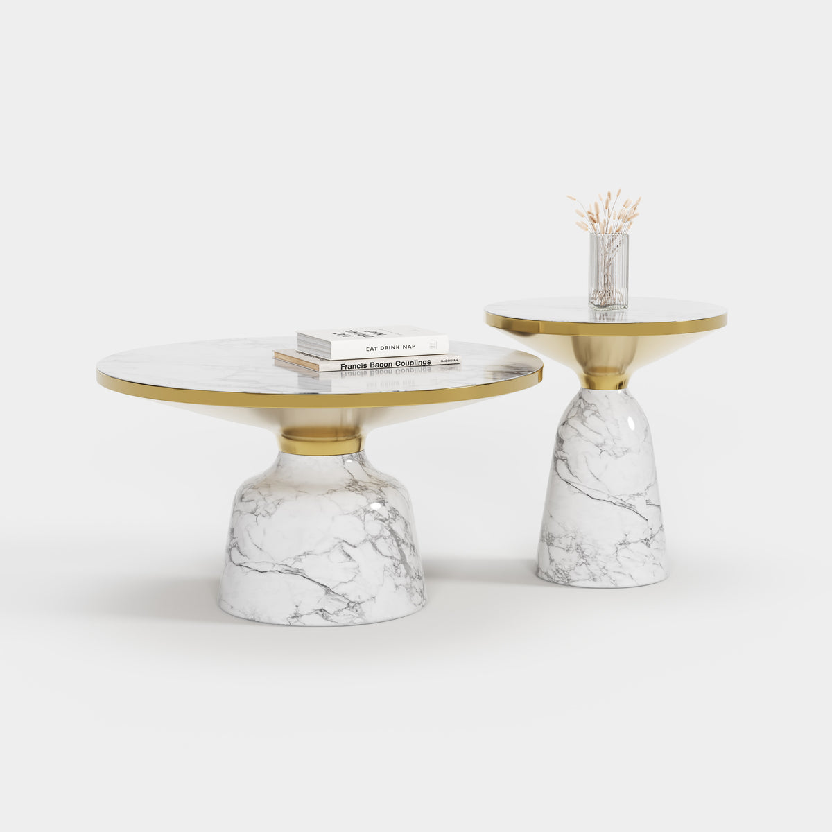 Marble & Gold Metal Nesting Side Table Set, Decorative Accent End Table for Villa Living Room A009