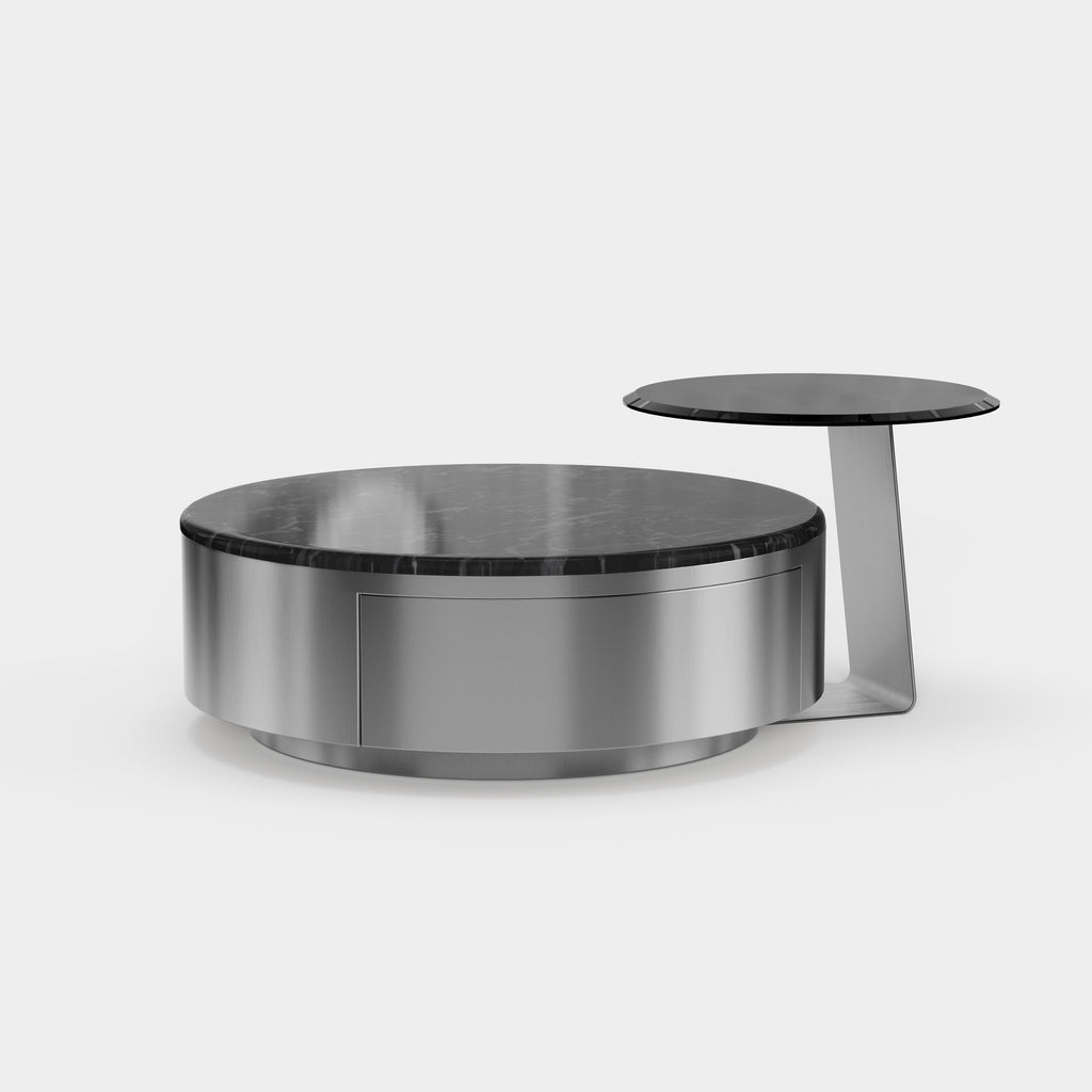 Stainless Steel Combination Coffee Table Set, Round Metal Center Table with Side Accent Table for Commercial Lounge A011
