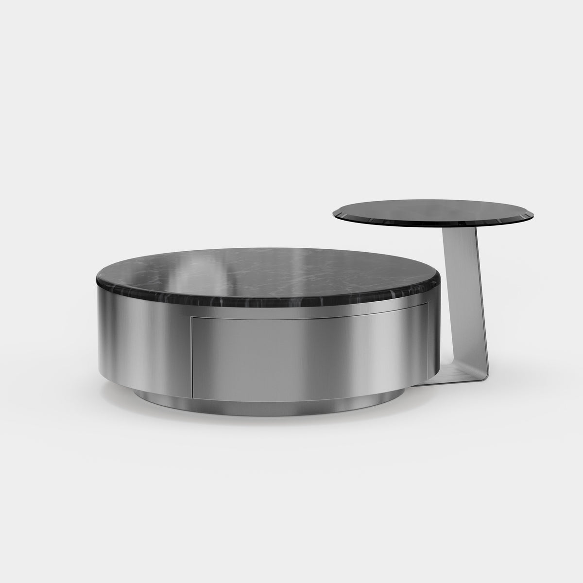 Stainless Steel Combination Coffee Table Set, Round Metal Center Table with Side Accent Table for Commercial Lounge A011