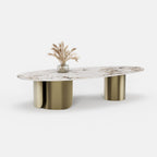 Oval Marble Coffee Table with Gold Metal Base A013