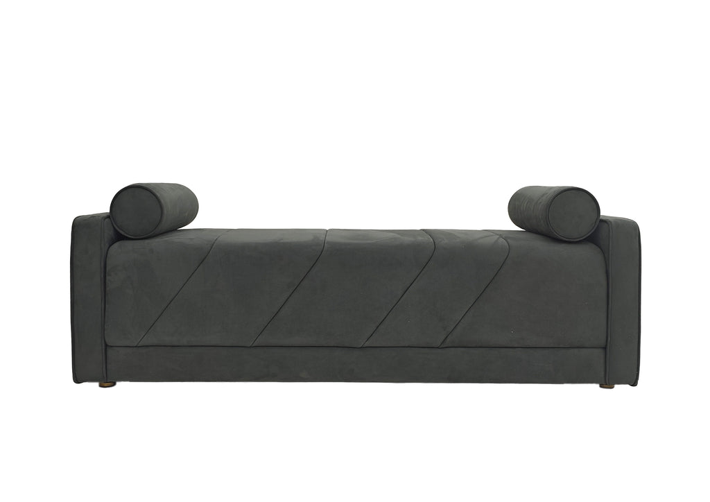Modern Dark Grey Velvet Side Chair with Round Bolsters