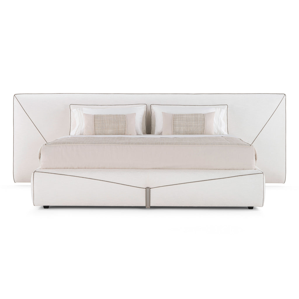 Modern Minimalist Upholstered Platform Bed in Light Beige