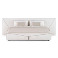 Modern Minimalist Upholstered Platform Bed in Light Beige