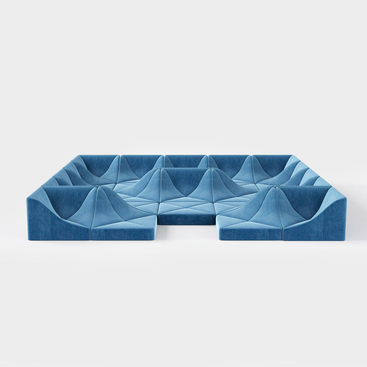 Irregular Wave Blue Modular Fabric Sofa for Art Villa Living Room QY-S1556