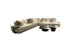 Luxury Beige L-Shaped Sectional Sofa Set with Marble Coffee Tables