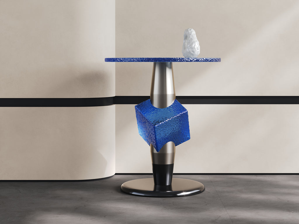 Artistic Blue Resin Side Table, Creative Designer Accent End Table for Commercial Lounge A002