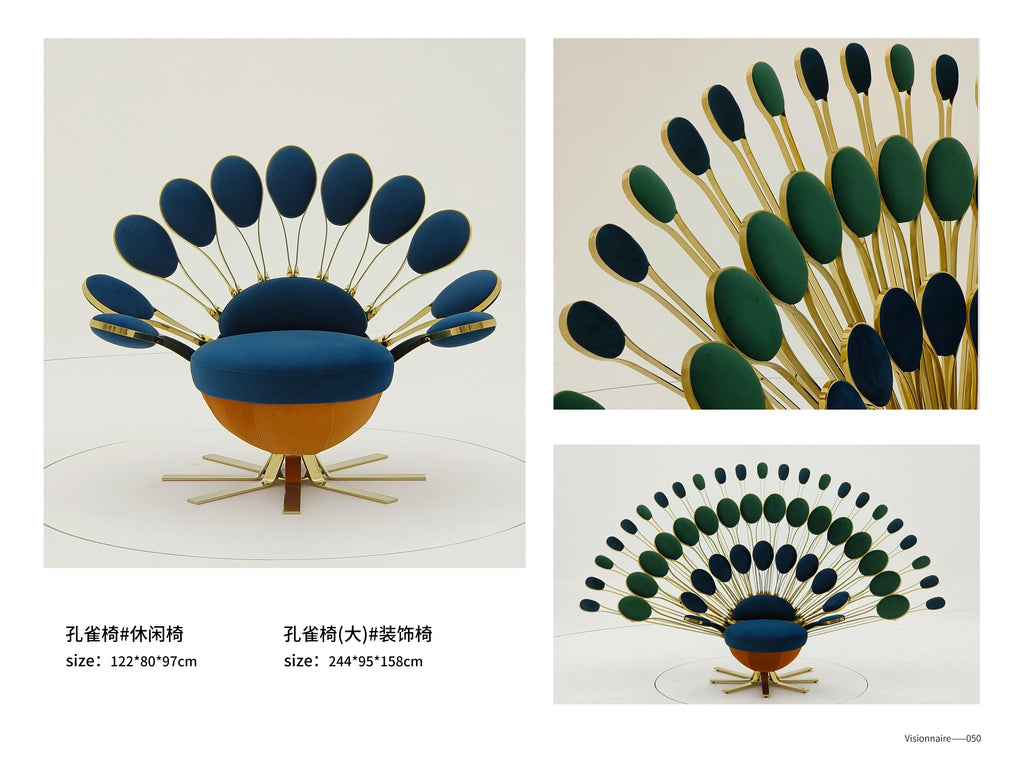 Peacock-Inspired Blue & Gold Accent Chair