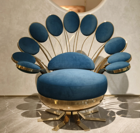 Peacock-Inspired Blue & Gold Accent Chair