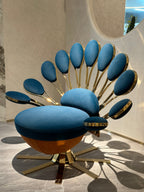 Peacock-Inspired Blue & Gold Accent Chair