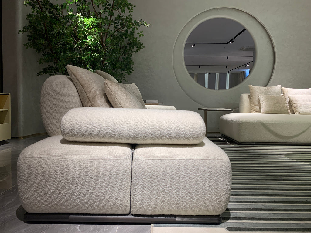 Luxury Beige L-Shaped Sectional Sofa Set with Marble Coffee Tables