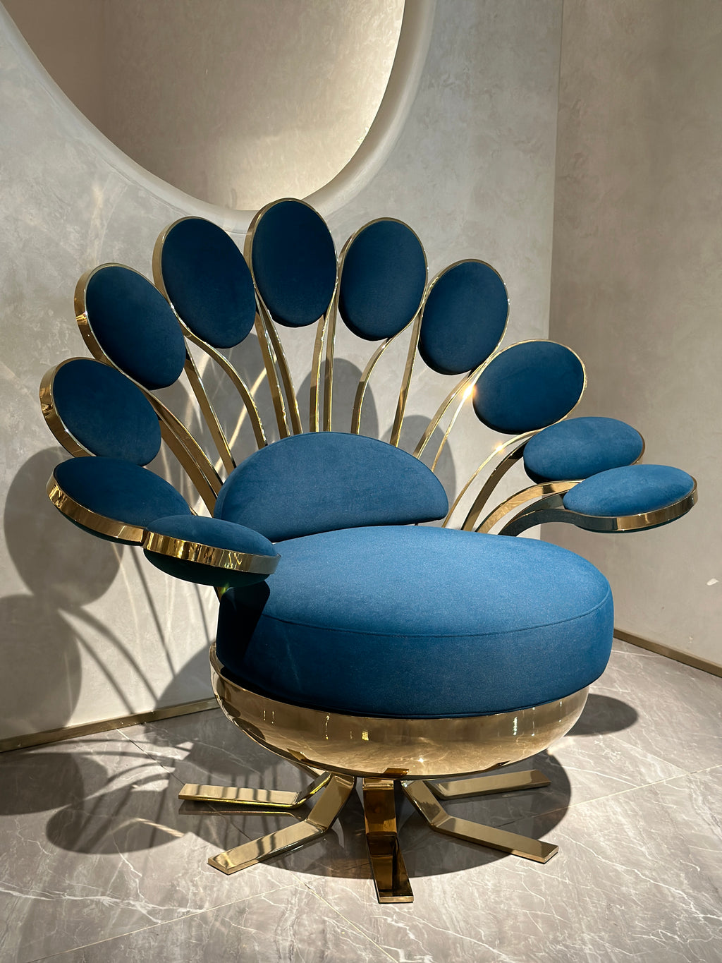 Peacock-Inspired Blue & Gold Accent Chair