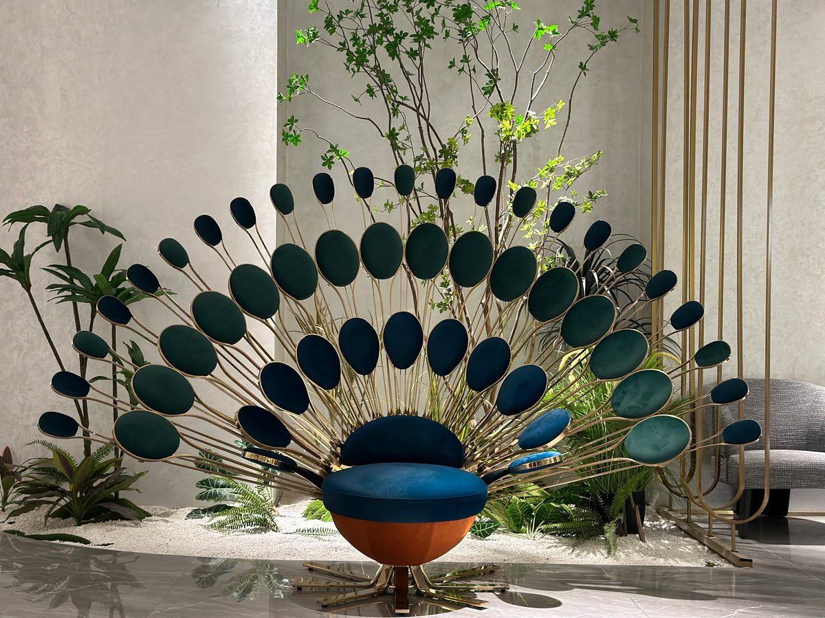 Peacock-Inspired Blue & Gold Accent Chair