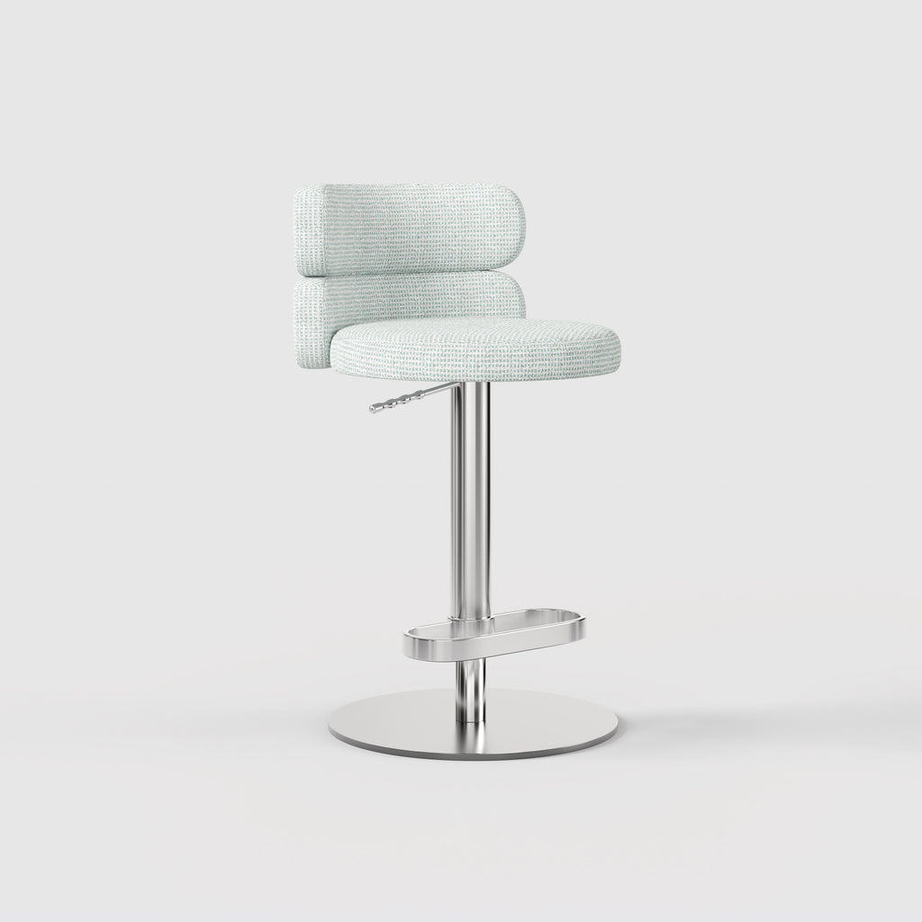 Modern Grey Linen Fabric Bar Stool, Adjustable Swivel Counter Stool Double Layer Backrest Golden Metal Base GD-100