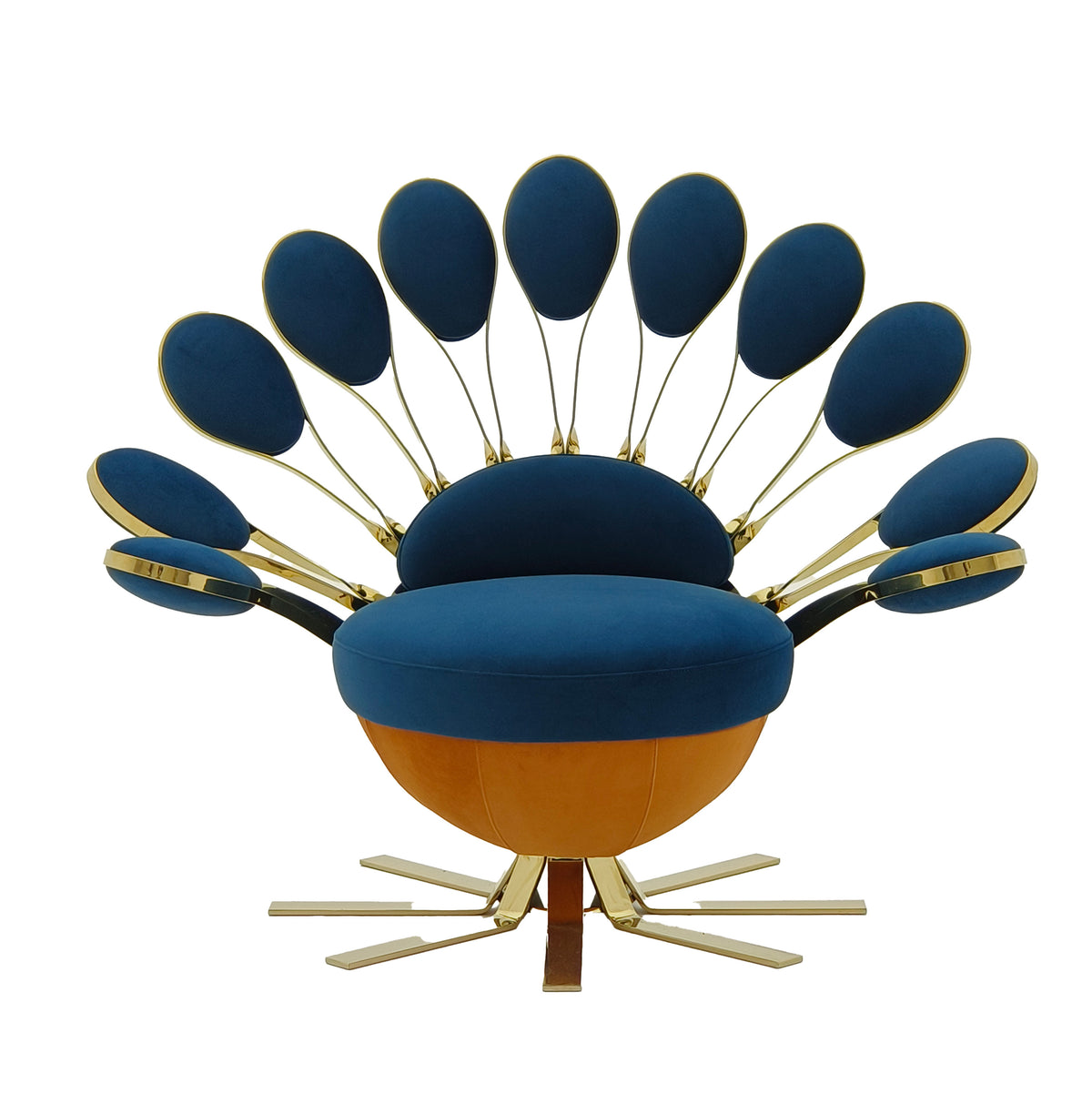 Peacock-Inspired Blue & Gold Accent Chair