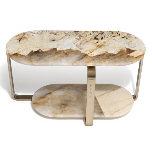 Elegant Vein Marble Double - Tier Oval Side Table
