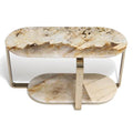 Elegant Vein Marble Double - Tier Oval Side Table