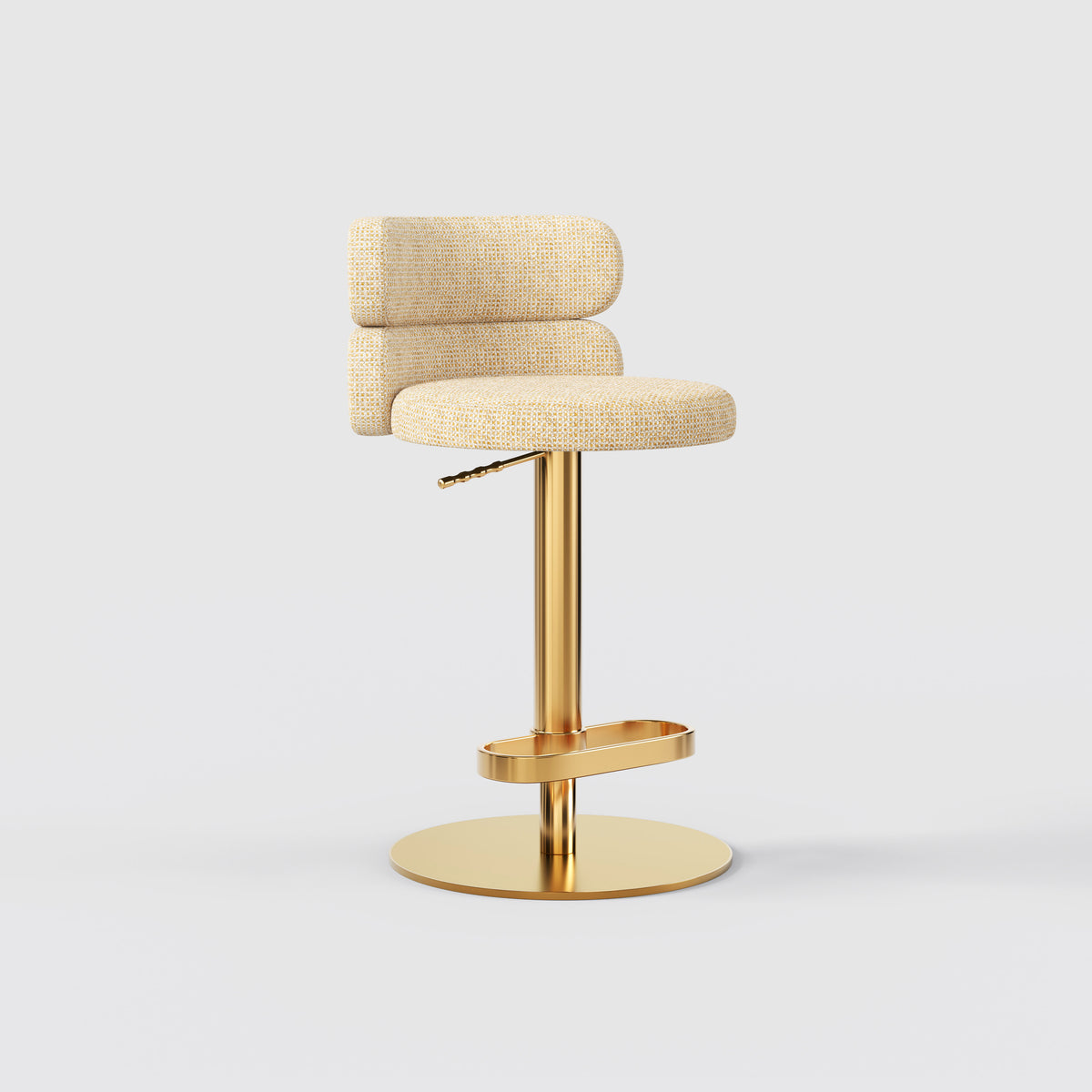 Modern Grey Linen Fabric Bar Stool, Adjustable Swivel Counter Stool Double Layer Backrest Golden Metal Base GD-100