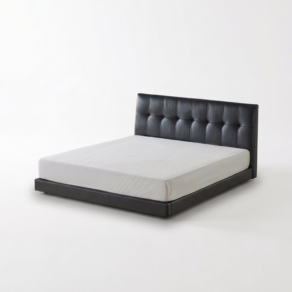 Grid Tufted Black Leather Platform Bed MJ-C11