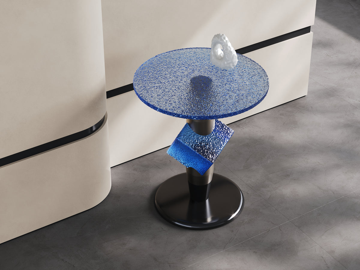 Artistic Blue Resin Side Table, Creative Designer Accent End Table for Commercial Lounge A002