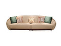 Luxury Beige Leather Sofa with Decorative Accent Pillows