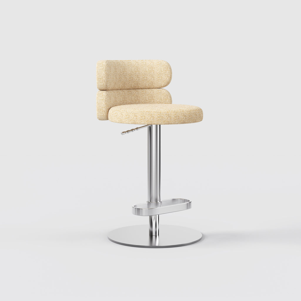 Modern Grey Linen Fabric Bar Stool, Adjustable Swivel Counter Stool Double Layer Backrest Golden Metal Base GD-100