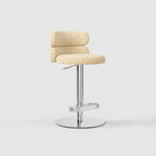 Modern Grey Linen Fabric Bar Stool, Adjustable Swivel Counter Stool Double Layer Backrest Golden Metal Base GD-100