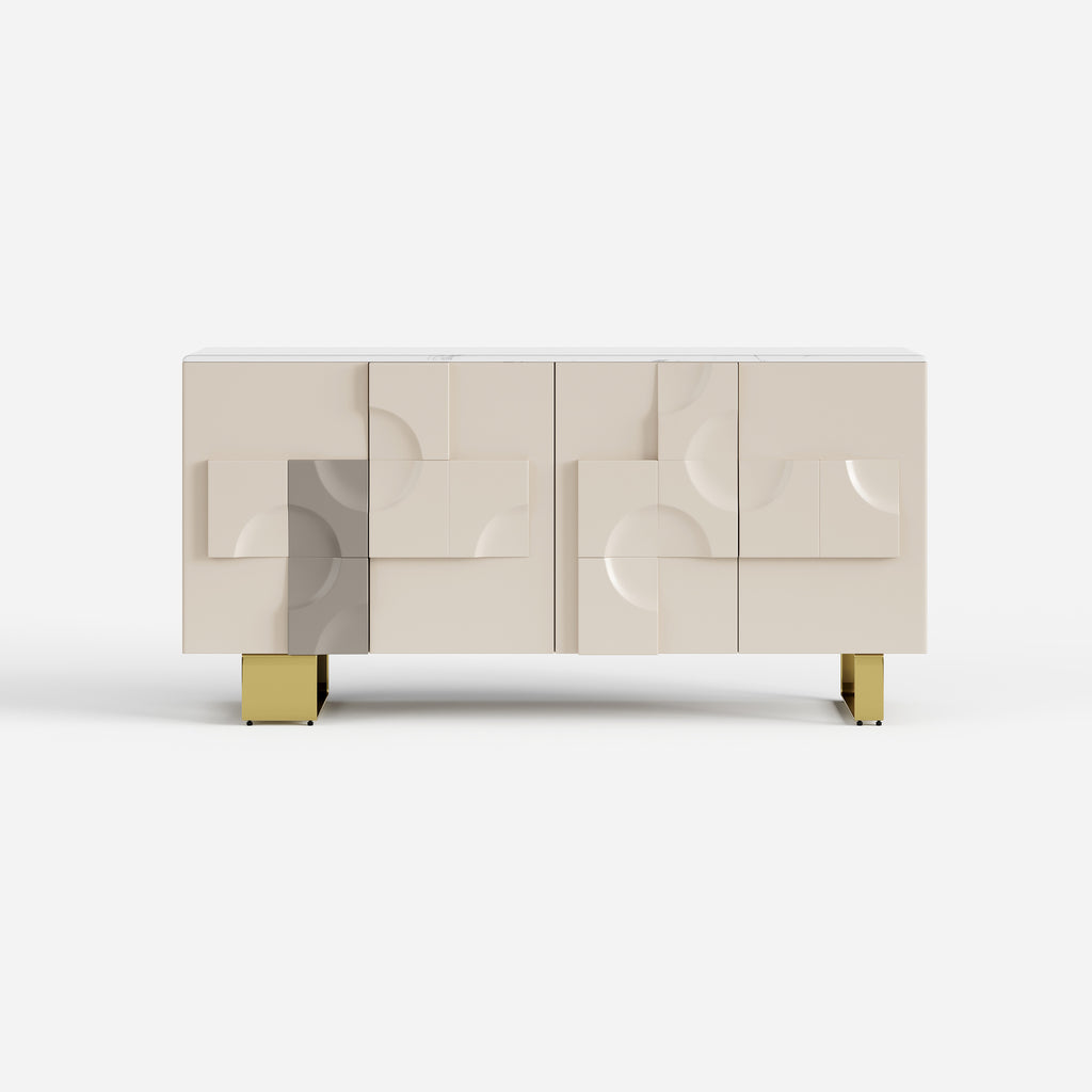 Luxury Embossed Sideboard Cabinet, Decorative Buffet with Gold Metal Legs 13