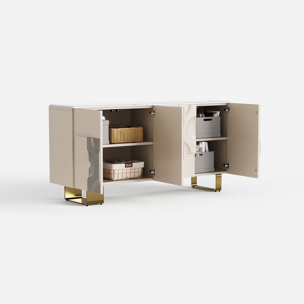 Luxury Embossed Sideboard Cabinet, Decorative Buffet with Gold Metal Legs 13