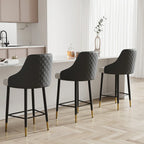 Gray Counter Stool with Footrest Upholstered PU Leather High Back&Arms