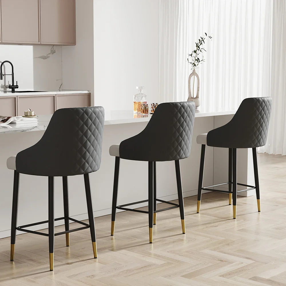 Gray Counter Stool with Footrest Upholstered PU Leather High Back&Arms