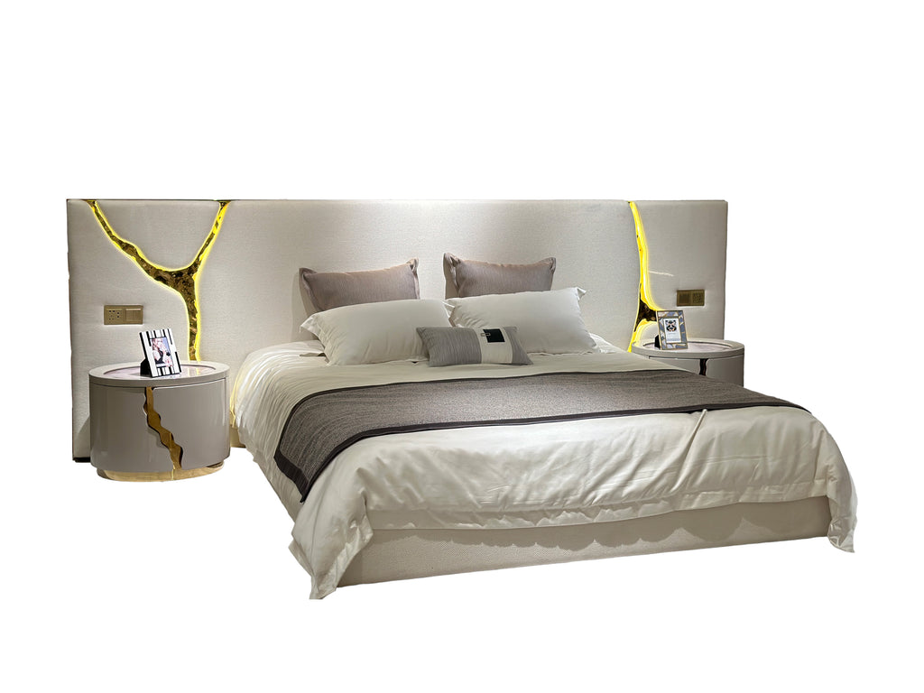 Luxury Bed with Gold Vein-Accented Headboard