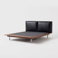Split Black Leather Headboard Solid Wood Bed Frame MJ-C14