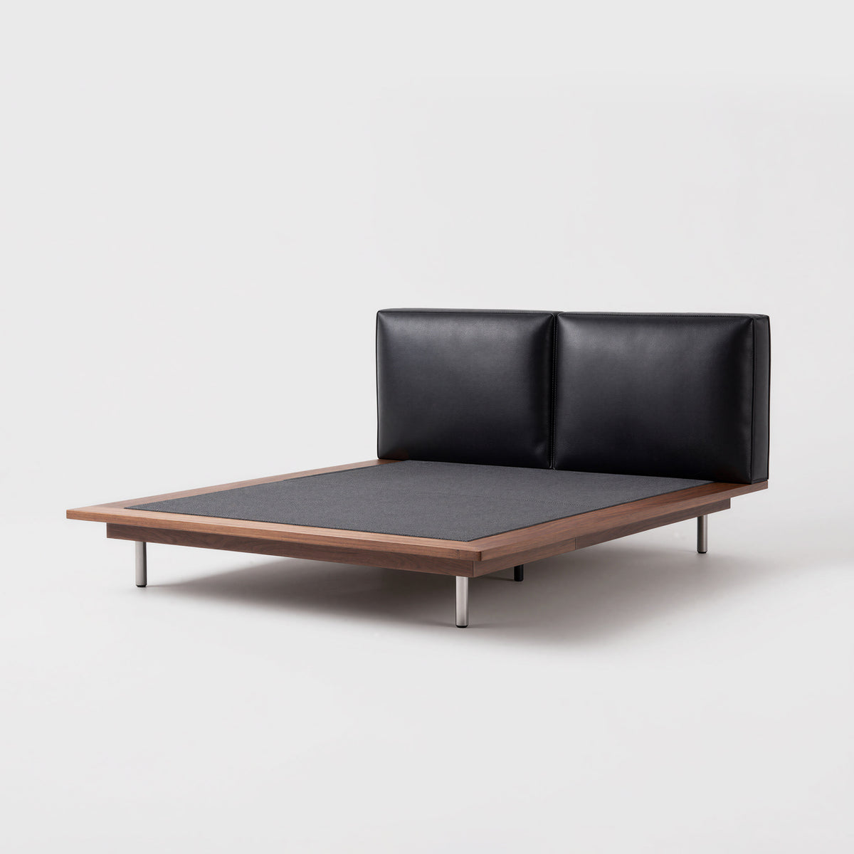 Split Black Leather Headboard Solid Wood Bed Frame MJ-C14