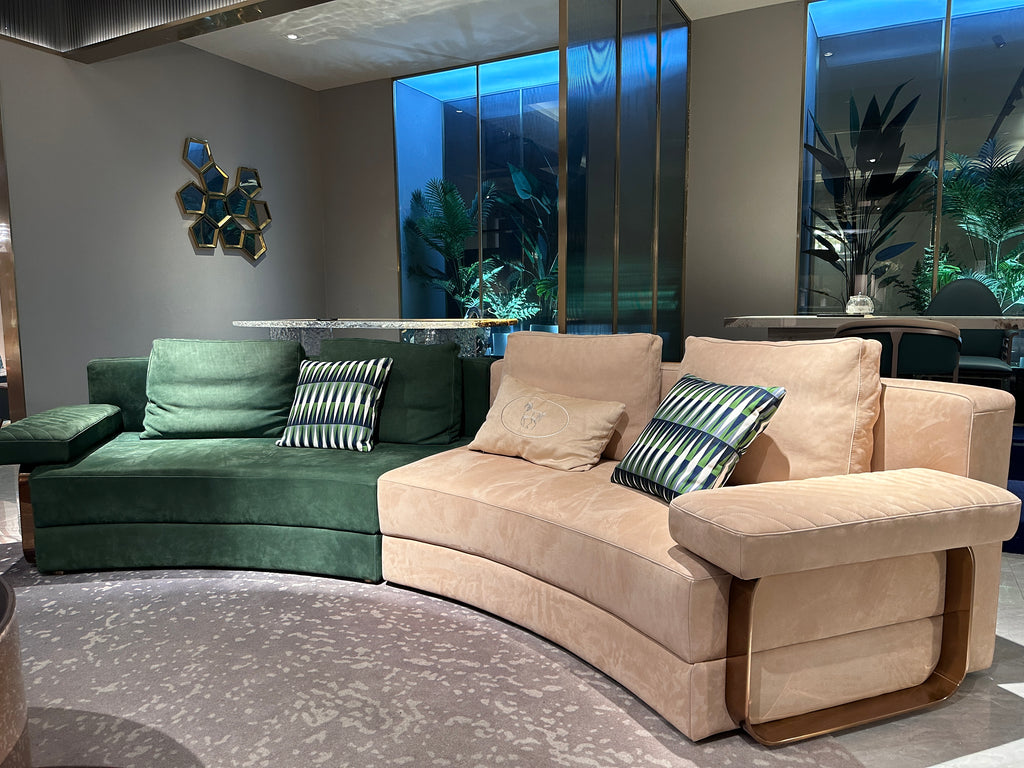 Premium Green & Beige Velvet Corner Sofa