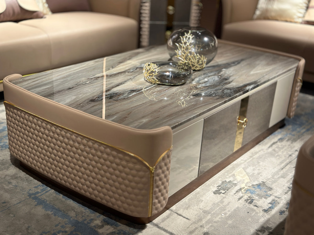 Premium Beige & Gold - Trimmed Luxury Coffee Table