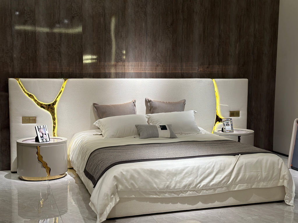 Luxury Bed with Gold Vein-Accented Headboard