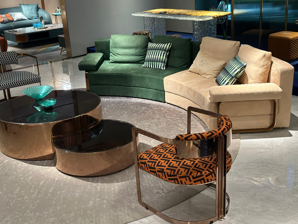 Premium Green & Beige Velvet Corner Sofa