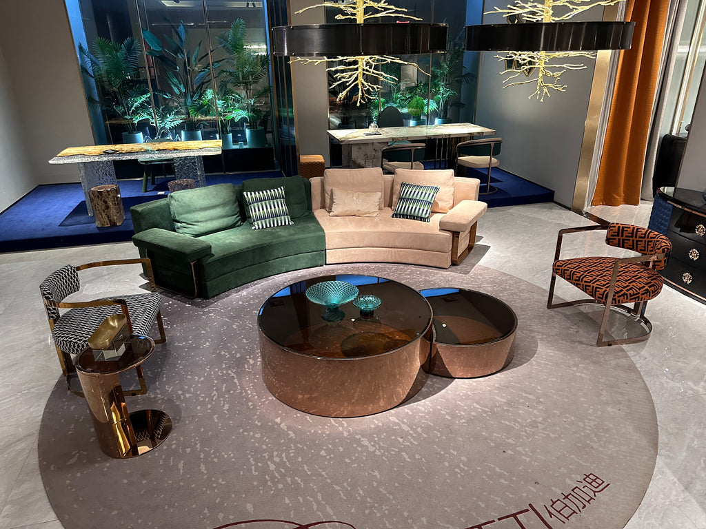 Premium Green & Beige Velvet Corner Sofa