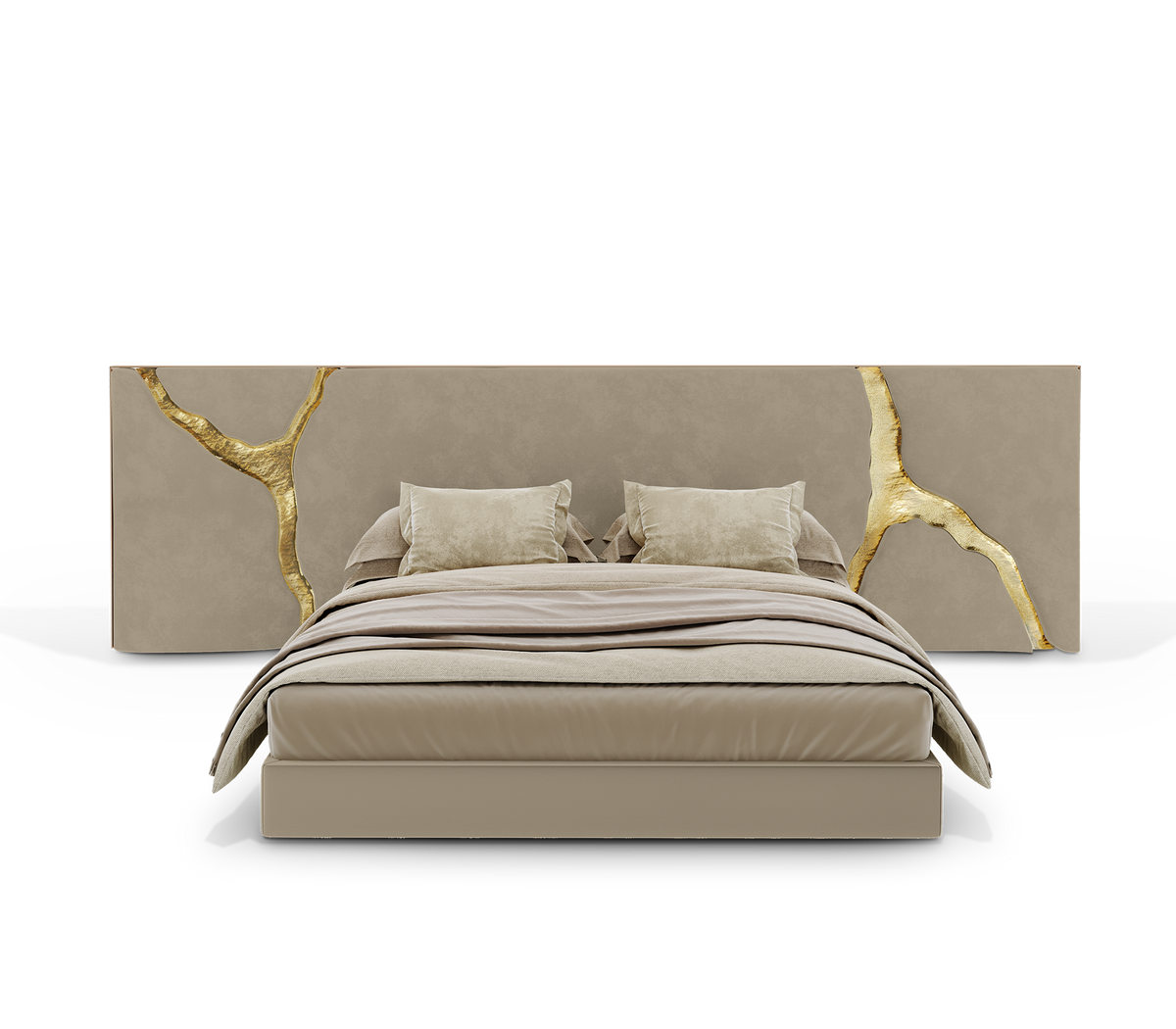 Luxury Bed with Gold Vein-Accented Headboard