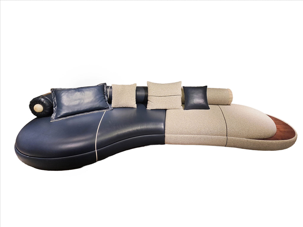Premium Navy & Beige Curved Sofa with Accent Pillows