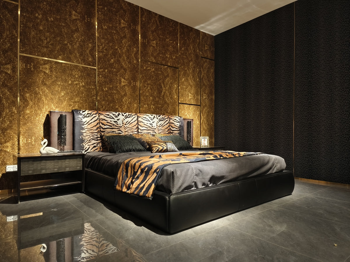 Luxury Animal Print Upholstered Bed