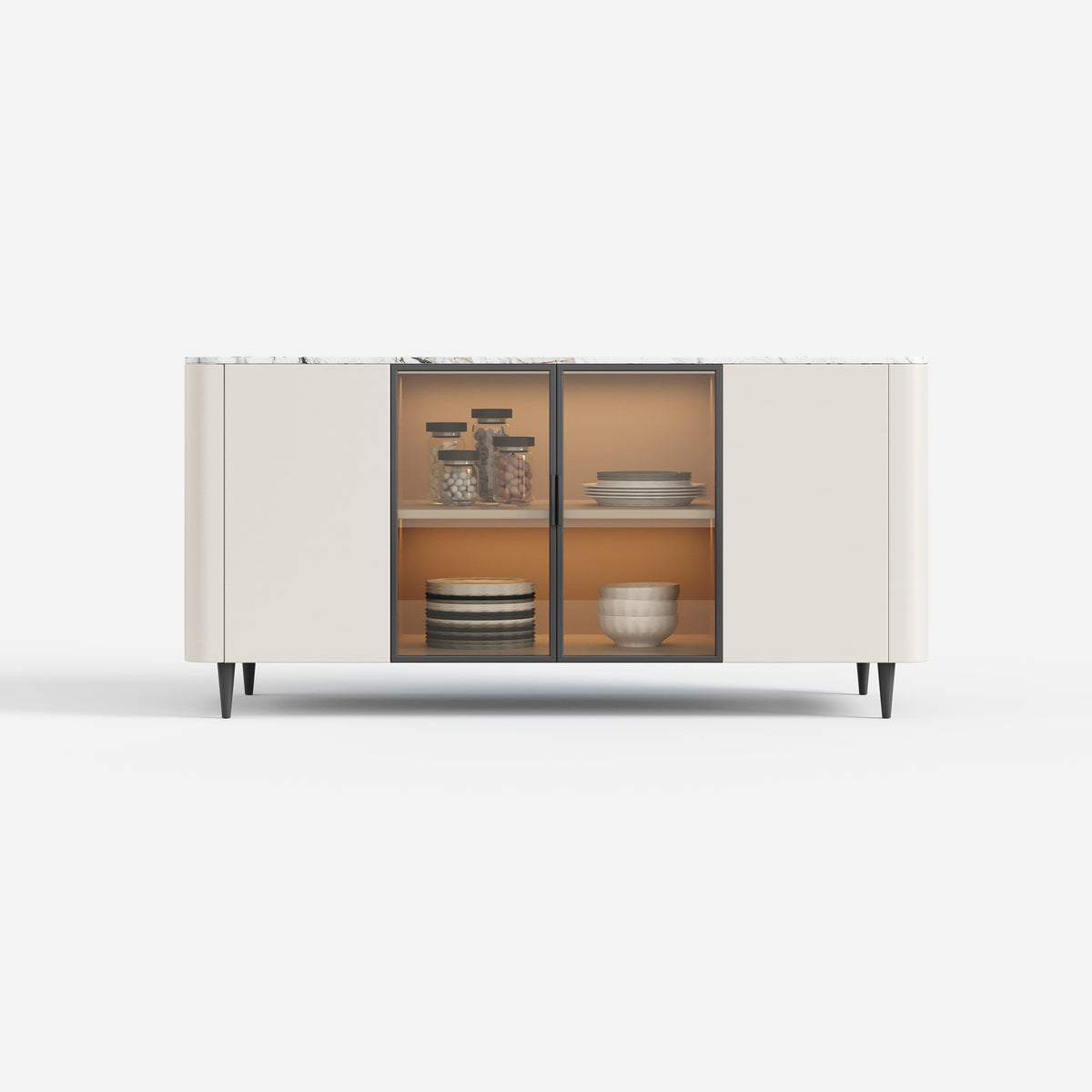 Cream Glass Door Sideboard Cabinet, Display Buffet Storage Cabinet for Dining Area 15